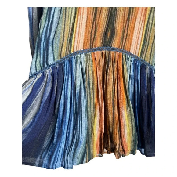 Conditions Apply Anthropologie Womens Top Size XS Abstract Shirt Blue Gold - Picture 3 of 8